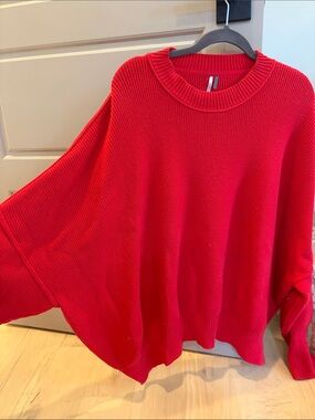 Free People Bright Red Oversized Crewneck Sweater